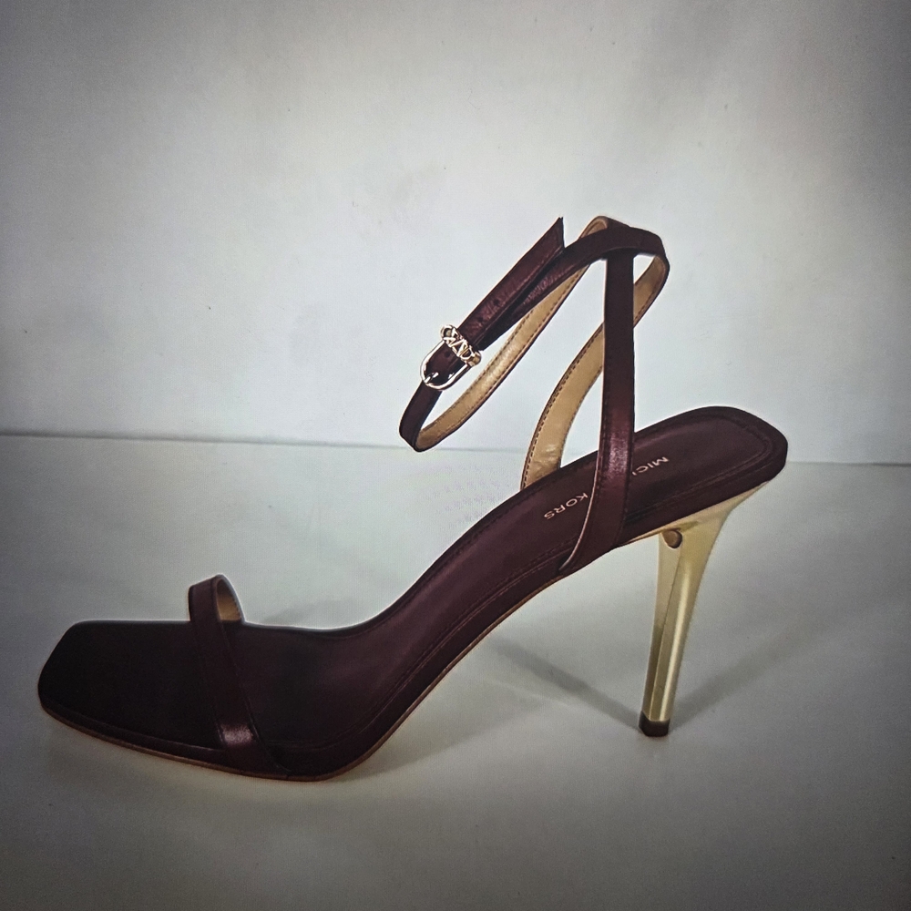 Michael Kors Mulberry and Gold Leather Ankle-Strap Stiletto Sandals